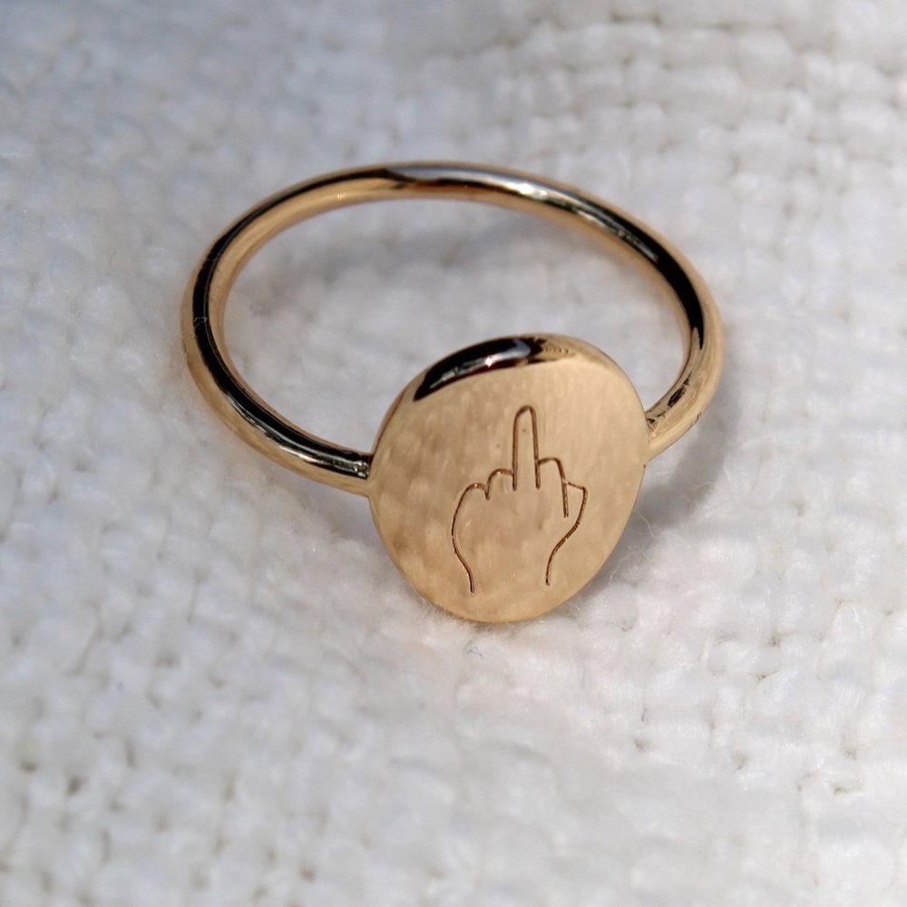 "Middle Finger" Oval Signet Gold Ring